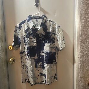 Men's Navy and White Patterned Shirt